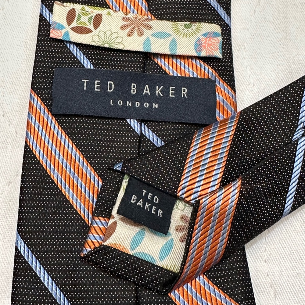 Ted Baker Men's Tie with Brown and Orange Stripes, 3” Wide, flawless n clean